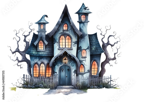 Cute halloween haunted house watercolor style isolated on white background © mashimara