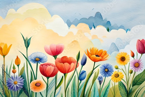 spring landscape with tulips and sky © Aansa