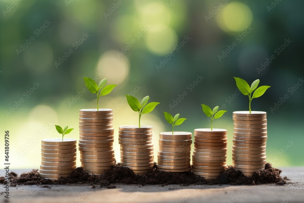 ESG concept of environmental, social, and governance.ESG icon on a woodblock with small tree on stack coins idea for esg investment sustainable organizational development. account the, Generative AI