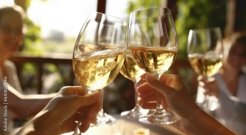 Celebrating with White Wine and Heartfelt Toasts. Generative AI Celebrating with White Wine and Heartfelt Toasts. Generative AI
