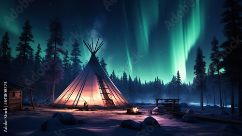 Awe-Inspiring Night Skies. Breathtaking Northern Lights Cast Their Magic in Yellowknife. Generative AI photo