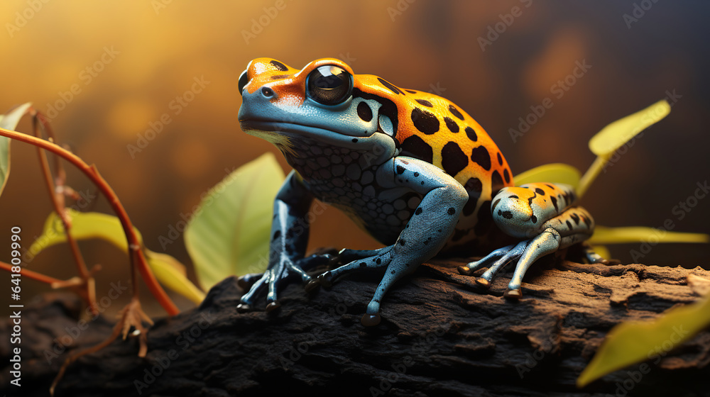 Fototapeta premium Jewel of the Jungle. Poison Dart Frog Perched on Branch. Generative AI
