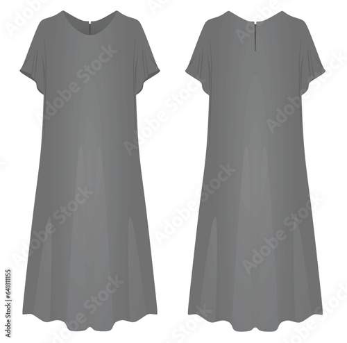 Grey wide dress. vector illustration