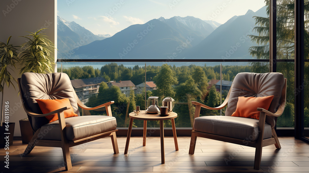 Fototapeta premium Chairs with Cushions for a Cozy Retreat. Generative AI