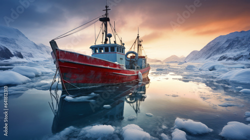 Fishing boat winter in the ice ocean, Norway