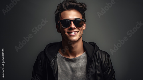 young handsome man wearing sunglasses smile