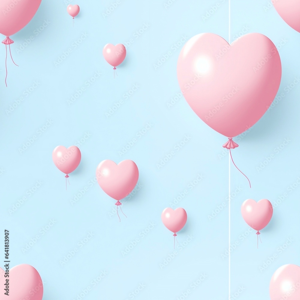balloons in the shape of heart seamless pattern, generative ai 