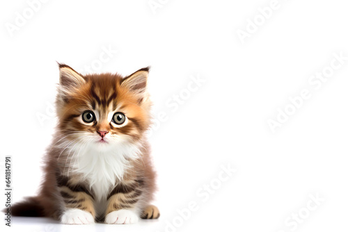 Small cute domestic kitten on a white background.  illustration of cute small cat. © Sergie