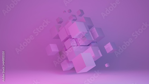 Abstract cube 3d background rendered image. Geometric modern abstract image. Purple color