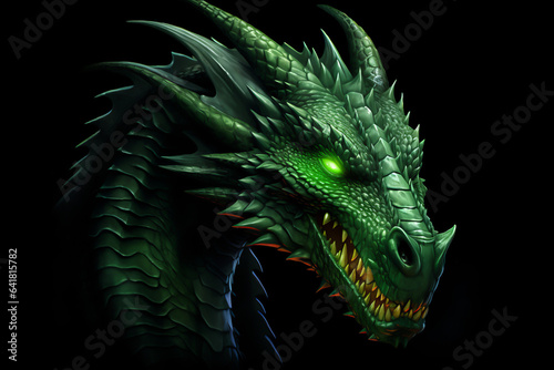 Illustration of green dragon on black background.  symbol of 2024 year in Chinese calendar © Sergie