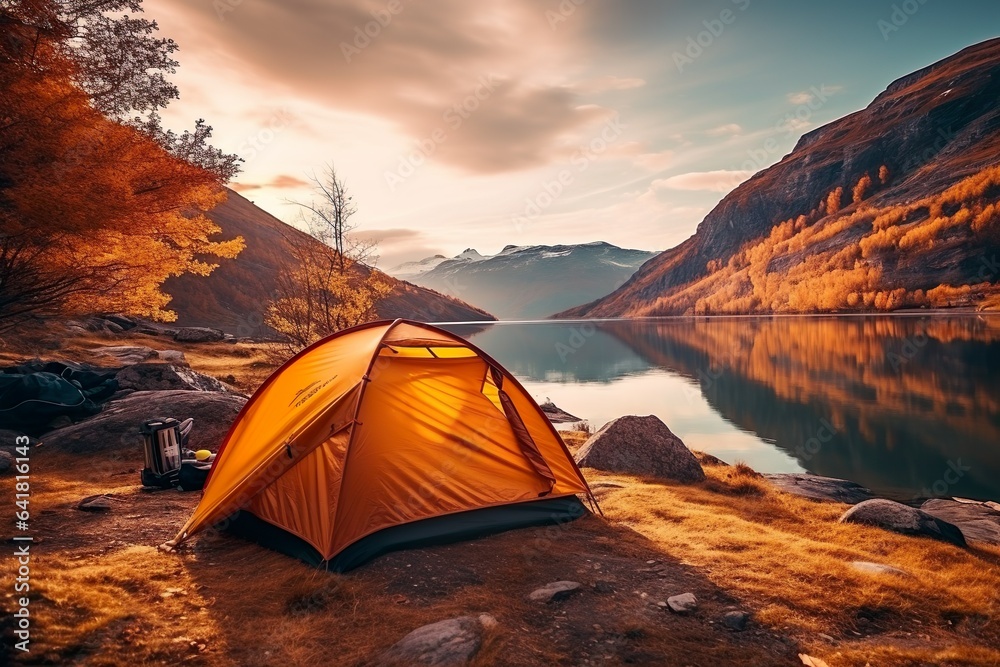 camping tent in a nature hiking spot | Generative AI