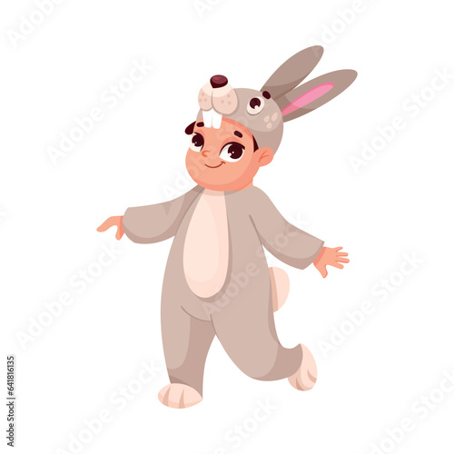 Little Boy in Theater Performance Wearing Bunny Costume Performing on Stage Vector Illustration