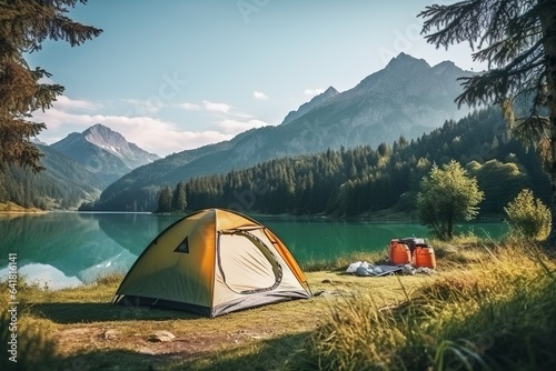 camping tent in a nature hiking spot   Generative AI