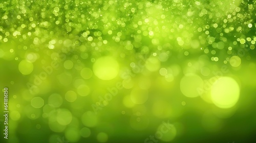 Lime green, chartreuse green blurred bokeh abstract background. Glitter lights and sparkle. Blurred soft vintage seamless card, banner. photo