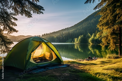 camping tent in a nature hiking spot | Generative AI