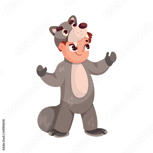 Little Boy in Theater Performance Wearing Wolf Costume Performing on Stage Vector Illustration