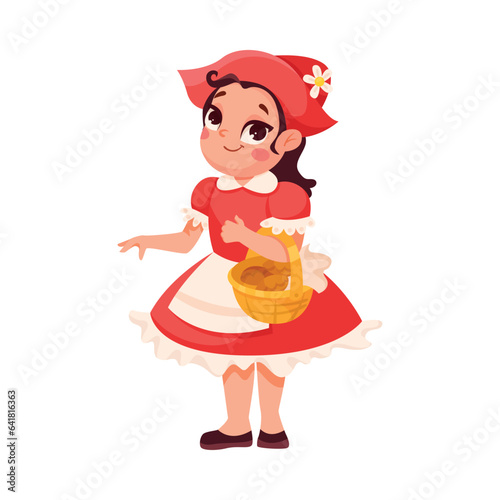 Little Girl in Theater Performance Wearing Red Riding Hood Costume Performing on Stage Vector Illustration