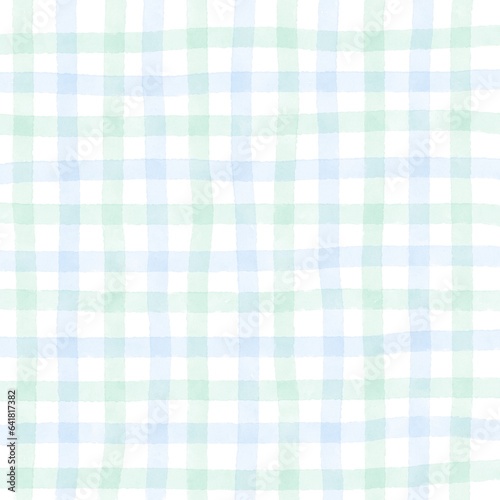 Green Blue Gingham Check Hand Drawn Background Pattern