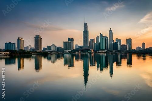 city skyline at sunset generated by AI technology