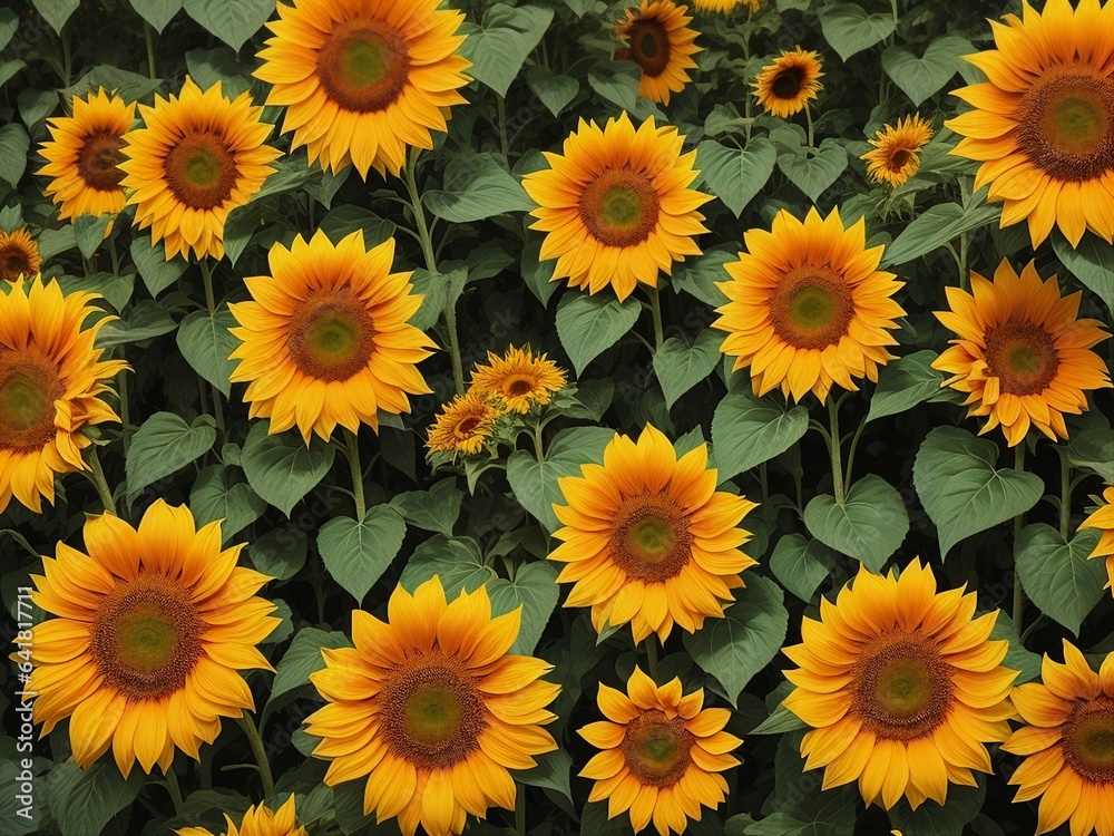 Beautiful sunflowers field on a background. Sunset and blue sky, landscape scenery. Generative AI Beautiful sunflowers field on a background. Sunset and blue sky, landscape scenery. Generative AI