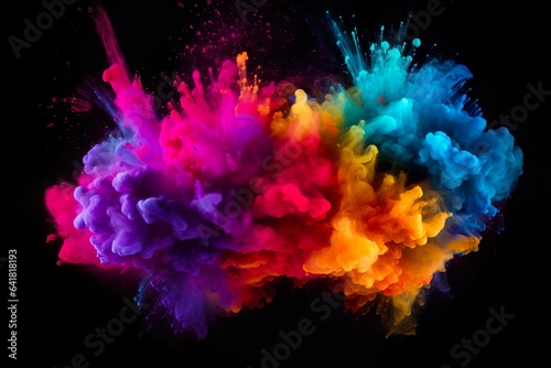explosion of colored neon powder isolated on black background | Generative AI