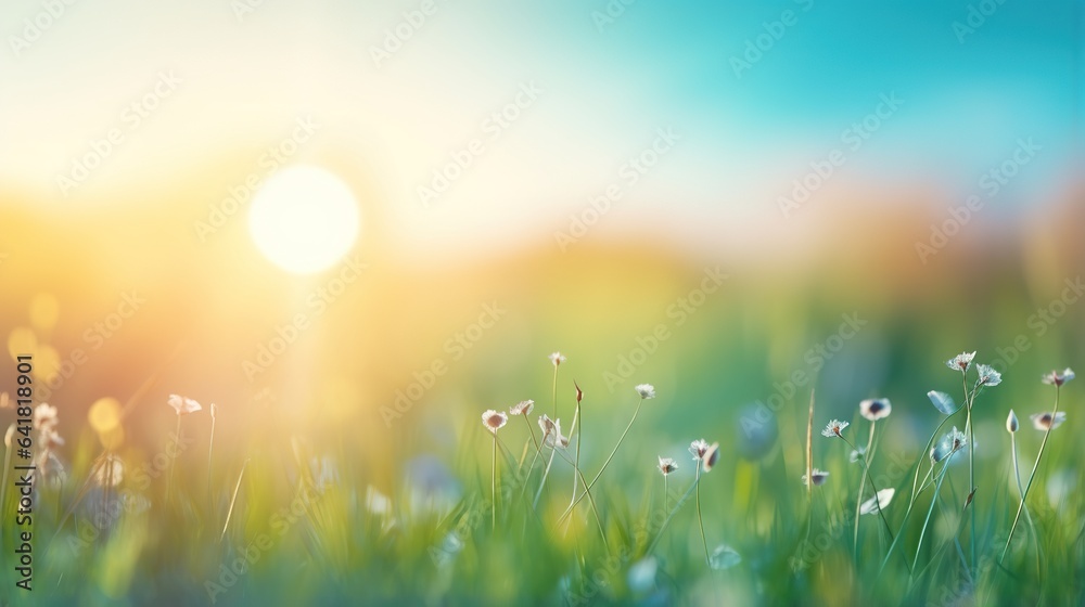 Obraz premium spring background with grass and sun