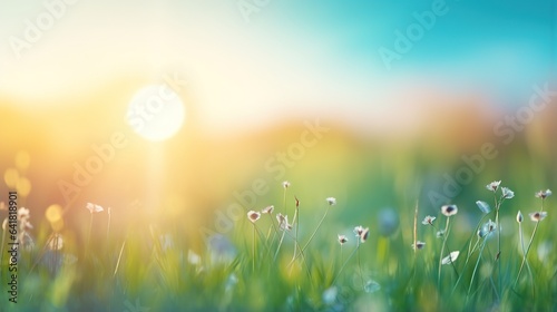 spring background with grass and sun 