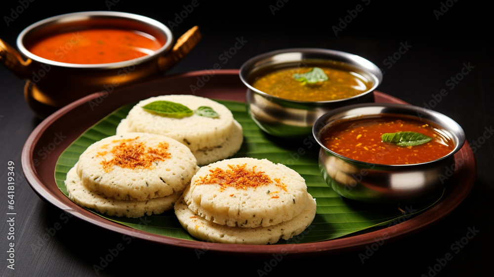 traditional indian vegetarian food, masala curry with rice and spices in an old plate on black background