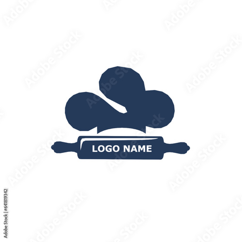 Simple feminine bakery logo design with chef hat and wood rolling pin