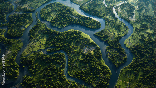 aerial view of mangrove trees, mangrove forest and river © Daniel