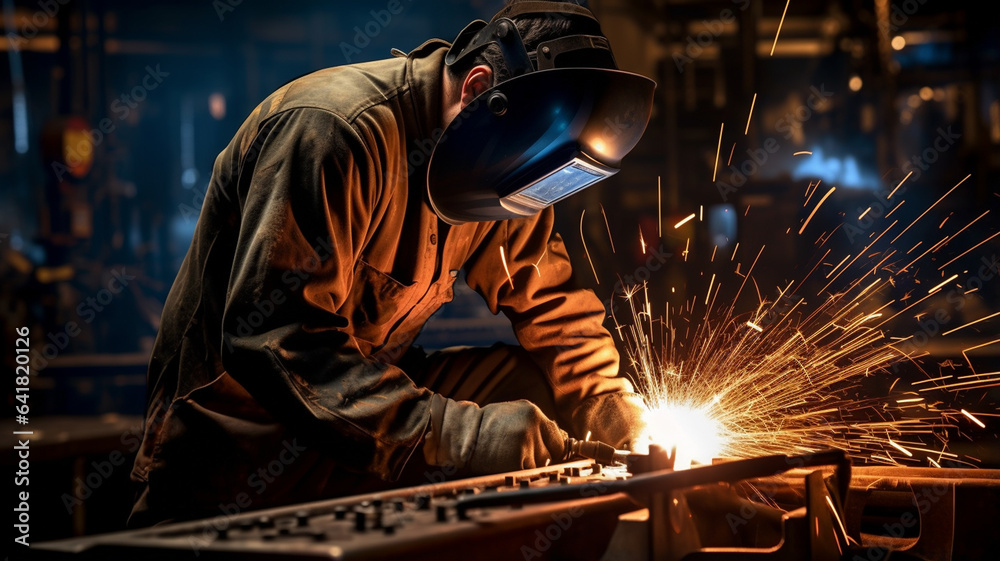 worker in welding workshop