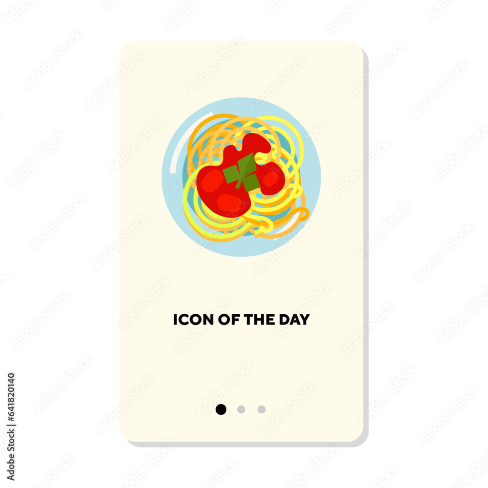 Italian restaurant flat vector icon. Dinner, plate of spaghetti with ketchup and herbs isolated vector sign. Food and cooking concept. Vector illustration symbol elements for web Italian restaurant flat vector icon. Dinner, plate of spaghetti with ketchup and herbs isolated vector sign. Food and cooking concept. Vector illustration symbol elements for web