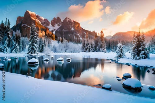 winter landscape with mountains and snow
