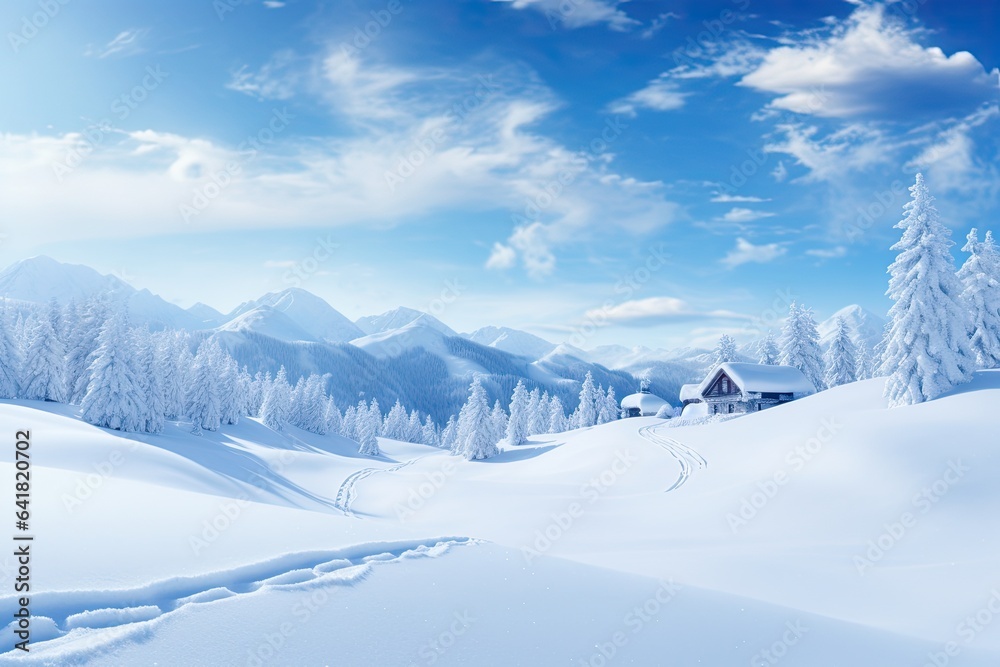 Winter Wonderland Drawing, Mountains in the Snow with Cabin Winter Wonderland Drawing, Mountains in the Snow with Cabin
