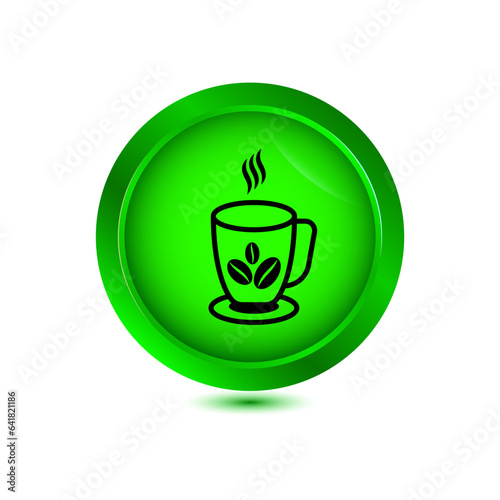 coffee cup icon on glossy button vector illustration