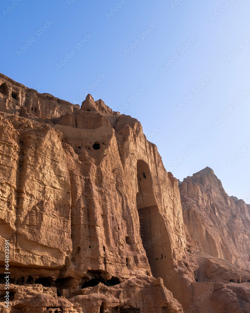 Buddhas of Bamiyan, were two 6th-century monumental statues carved into the side of a cliff in the Bamyan valley of central Afghanistan. Now only holes remain.