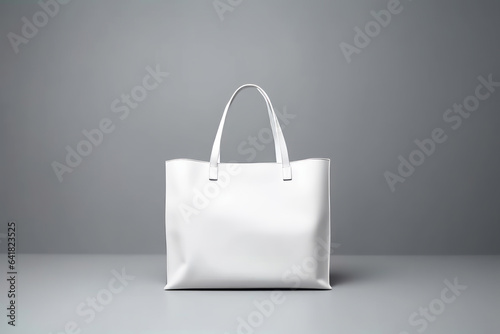 Blank white fabric canvas bag for shopping isolated on gray background. illustration of mockup accessory