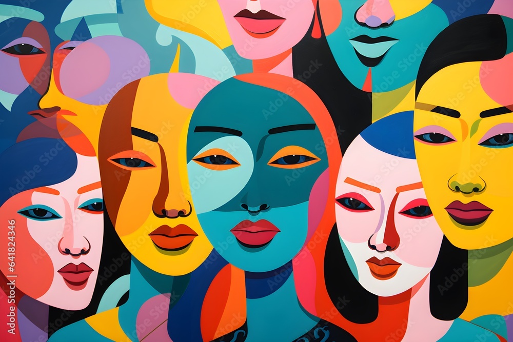 Abstract Illustration of Multicolored People with Bold Patterns (AI Generated)