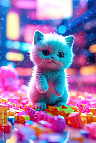 A Whimsical Kitten in a Colorful Wonderland,cat in the night