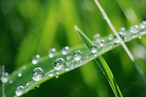 Dew drops on grass close-up