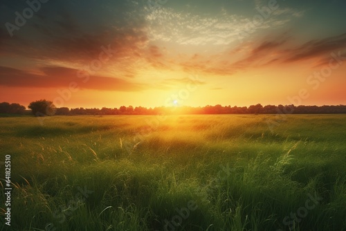 Grass field at sunset