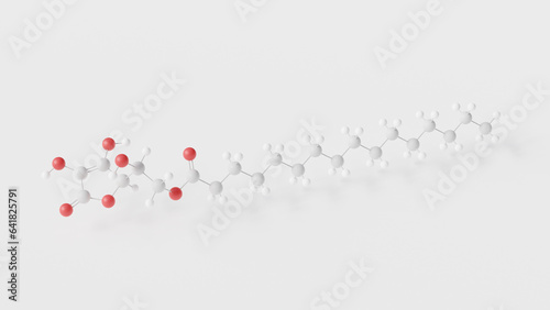 ascorbyl palmitate molecule 3d, molecular structure, ball and stick model, structural chemical formula ester photo