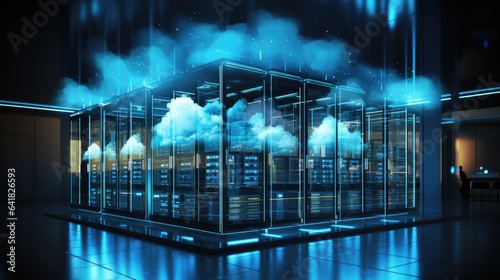 Cloud Computing Digital Information Data Center Technology. Computer Information Storage. Cybersecurity 3d Illustration