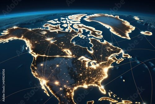 City lights on world map