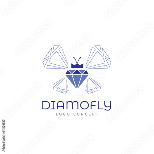 Diamond butterfly crown Logo Design Symbol Template Flat Style Vector Illustration