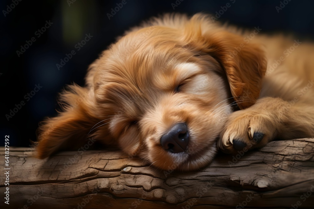 Ein süßer, schlafender Hund mit hellem Fell