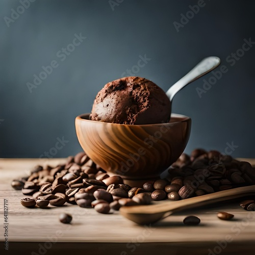 Delicious chocolate and coffee ice cream in a bowl with coffee beans