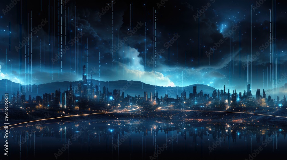 Smart city connected with abstract lines and dots and gradient glowing lines , big data connection technology concept. Internet of things and smart city concept