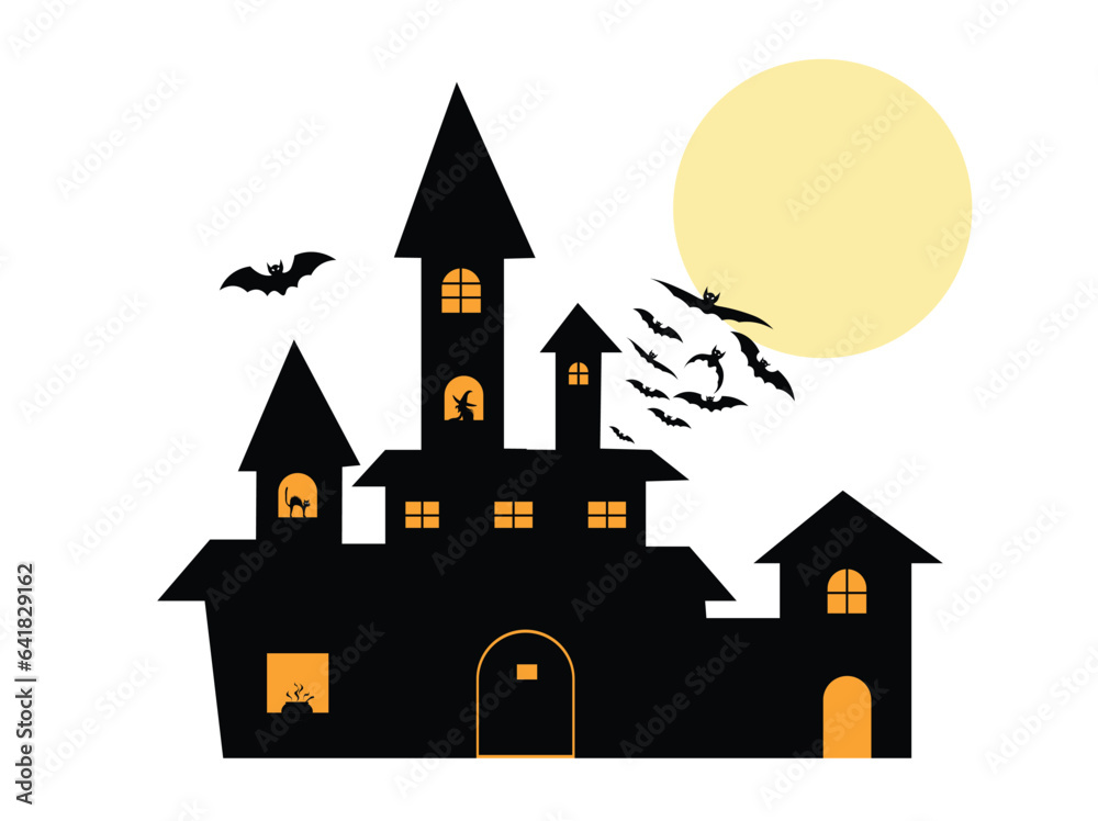 Haunted house illustration vector in cartoon style on white background. Halloween element. Halloween concept.