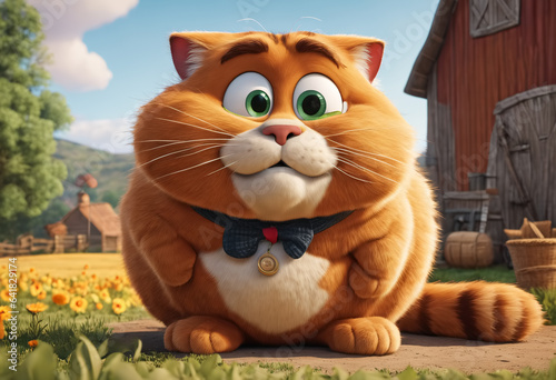 Cute Cartoon Cat on Farm. G...